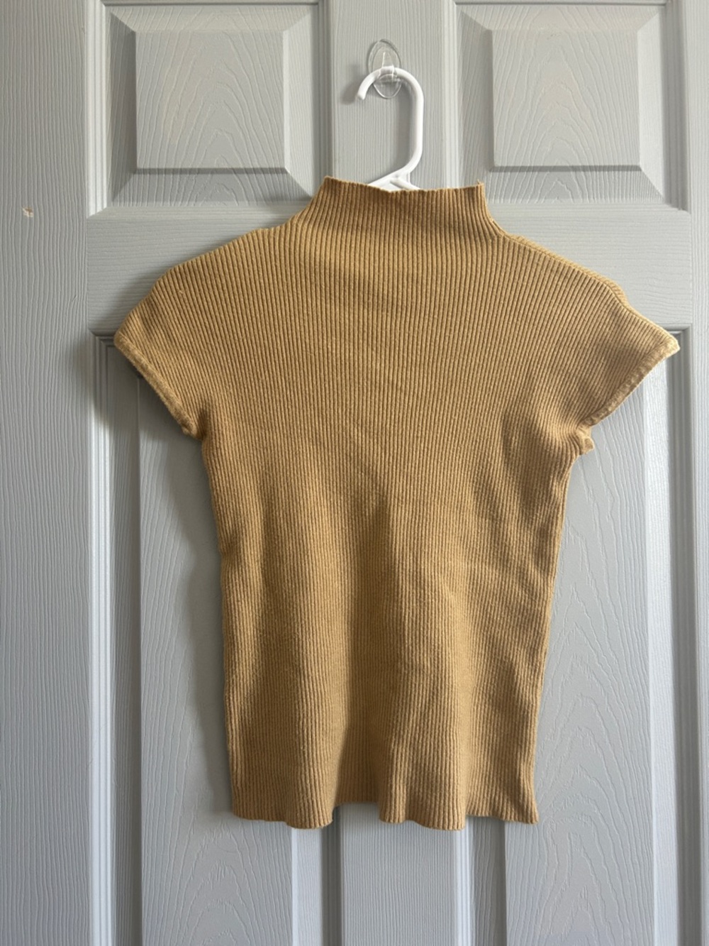 Mustard Ribbed Short Sleeve Mock Neck Top
